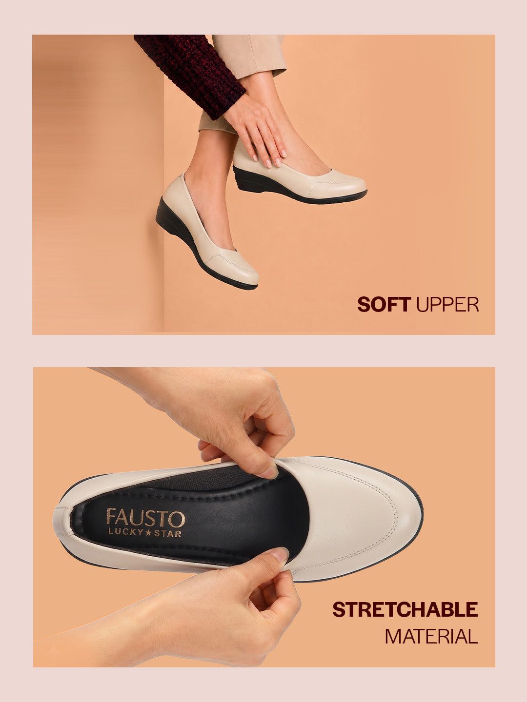 Shop Women Cream Formal Platform Wedge Heel Slip On Ballerina Shoes Online.