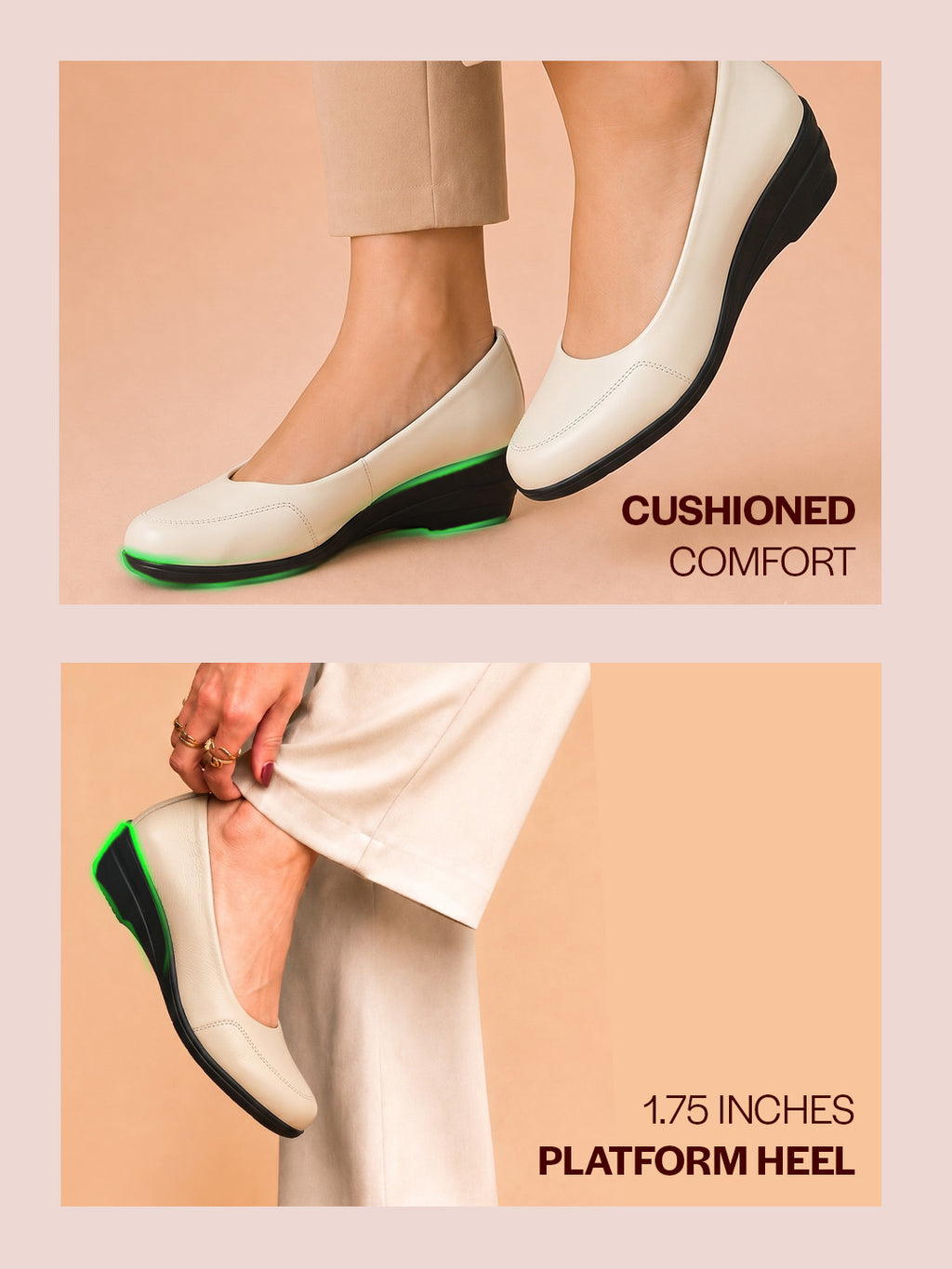 Shop Women Cream Formal Platform Wedge Heel Slip On Ballerina Shoes Online.
