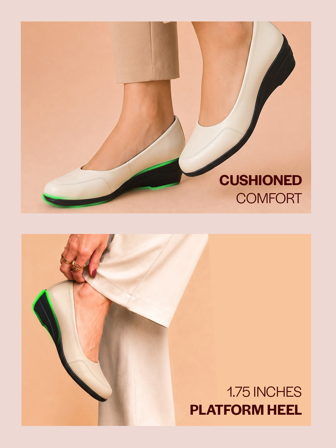 Shop Women Cream Formal Platform Wedge Heel Slip On Ballerina Shoes Online.
