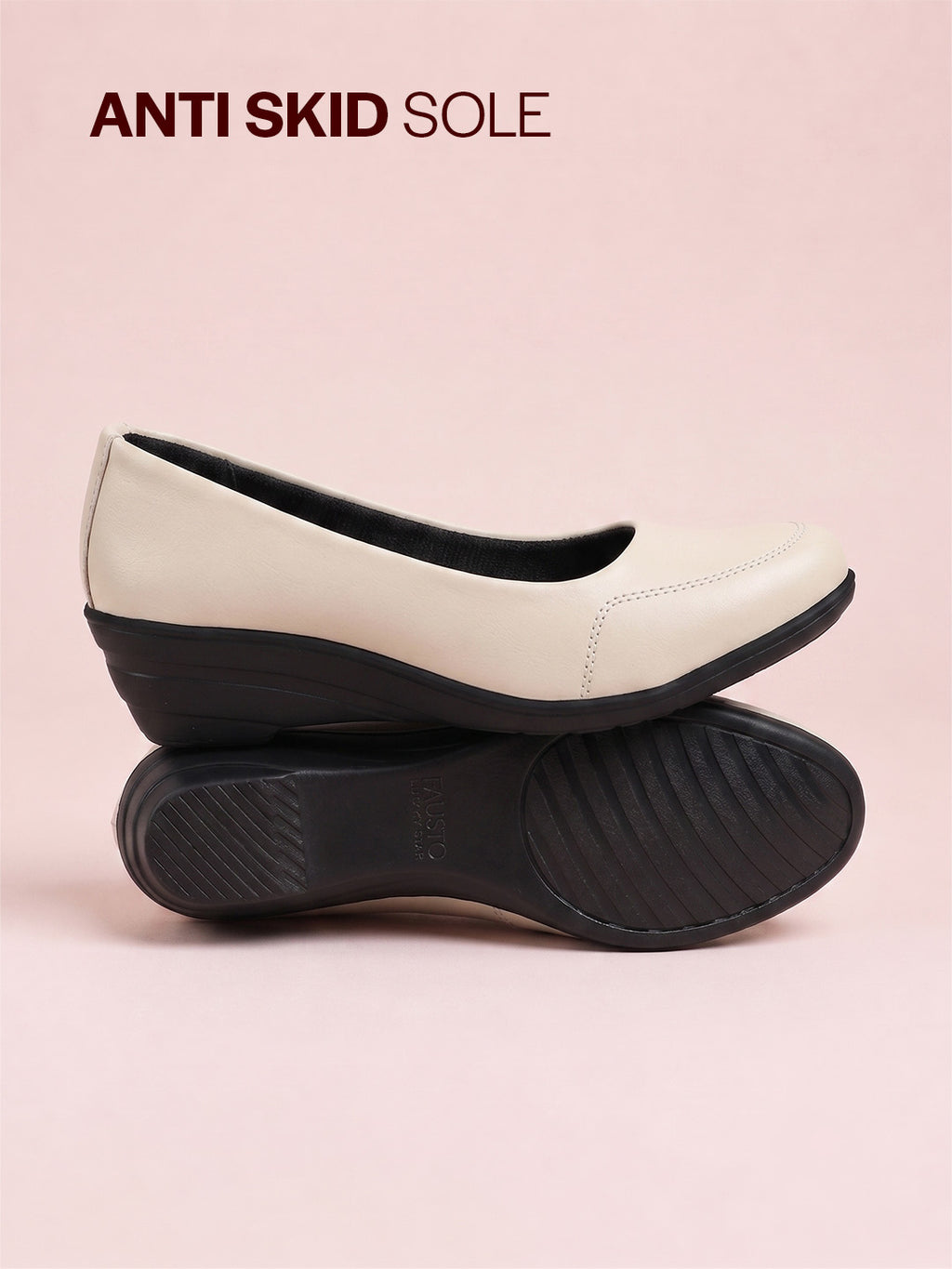 Shop Women Cream Formal Platform Wedge Heel Slip On Ballerina Shoes Online.