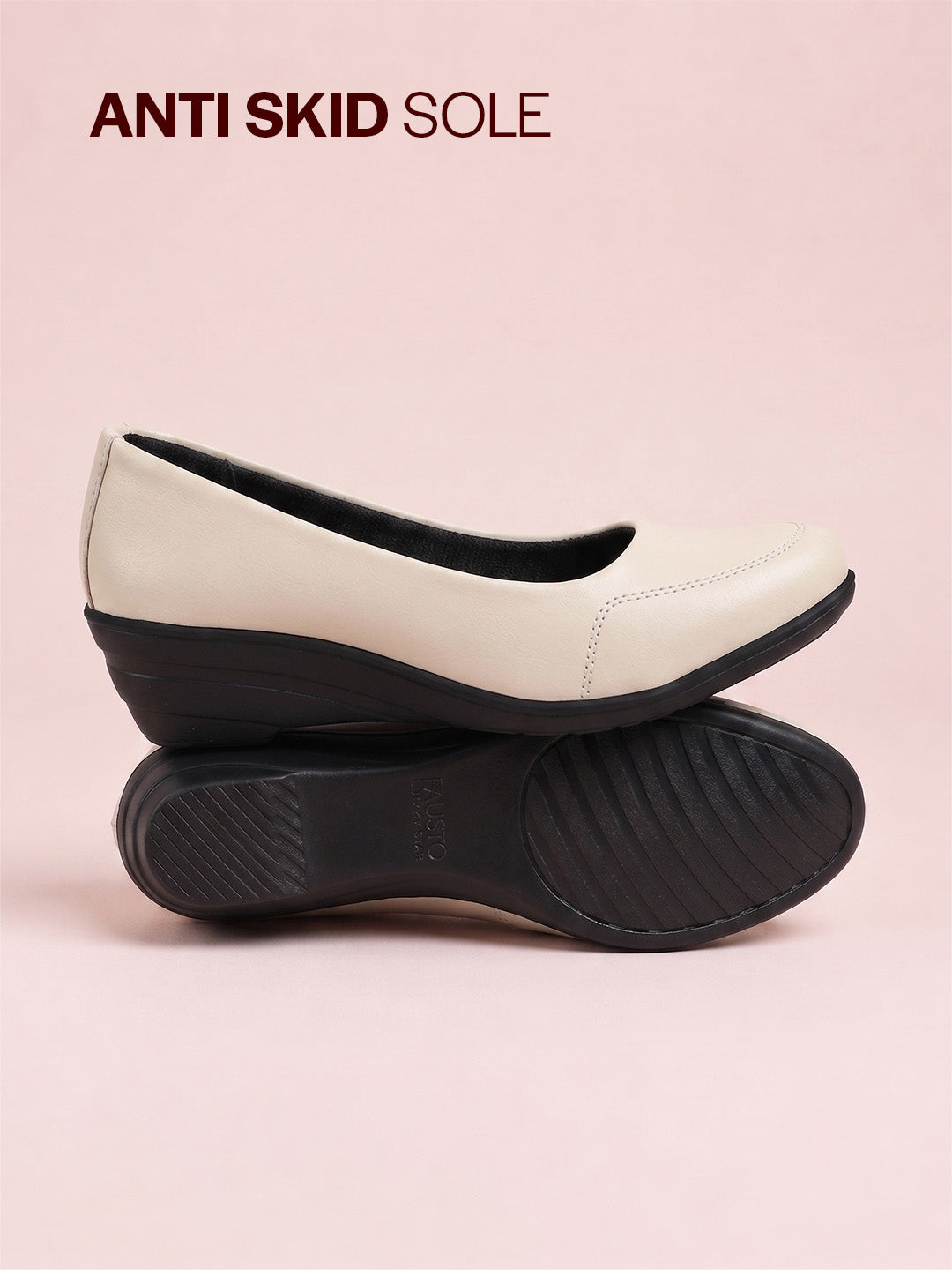 Shop Women Cream Formal Platform Wedge Heel Slip On Ballerina Shoes Online.