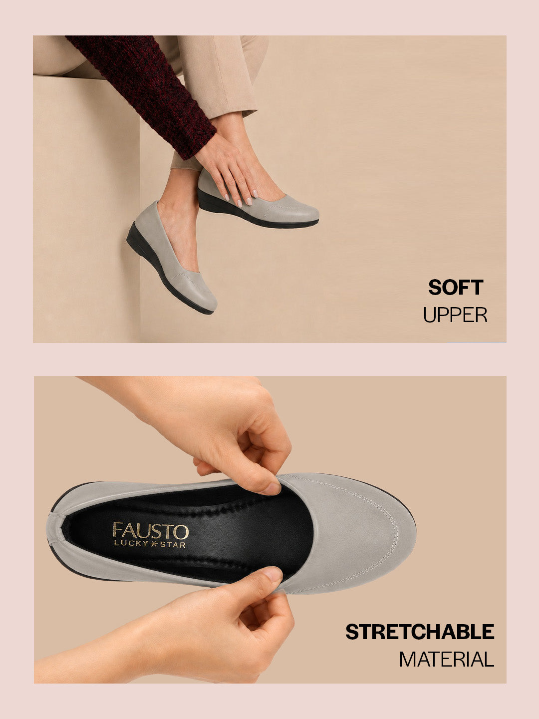 Shop Women Grey Formal Platform Wedge Heel Slip On Ballerina Shoes Online.