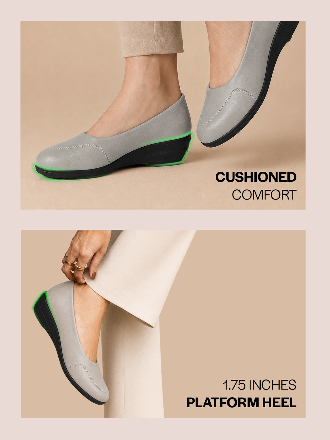 Shop Women Grey Formal Platform Wedge Heel Slip On Ballerina Shoes Online.