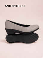 Shop Women Grey Formal Platform Wedge Heel Slip On Ballerina Shoes Online.