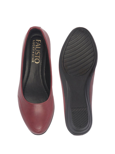 Shop Women Maroon Formal Platform Wedge Heel Slip On Ballerina Shoes Online.