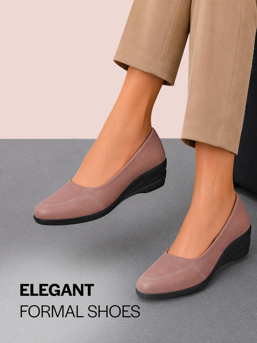 Shop Women Peach Formal Platform Wedge Heel Slip On Ballerina Shoes Online.