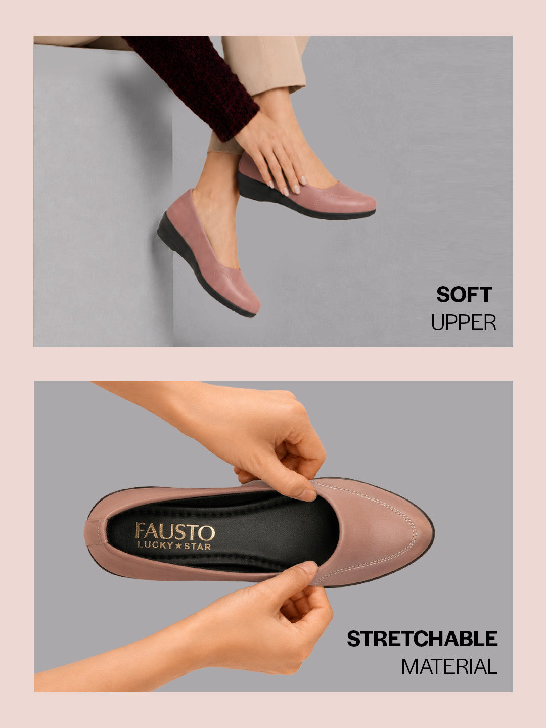 Shop Women Peach Formal Platform Wedge Heel Slip On Ballerina Shoes Online.