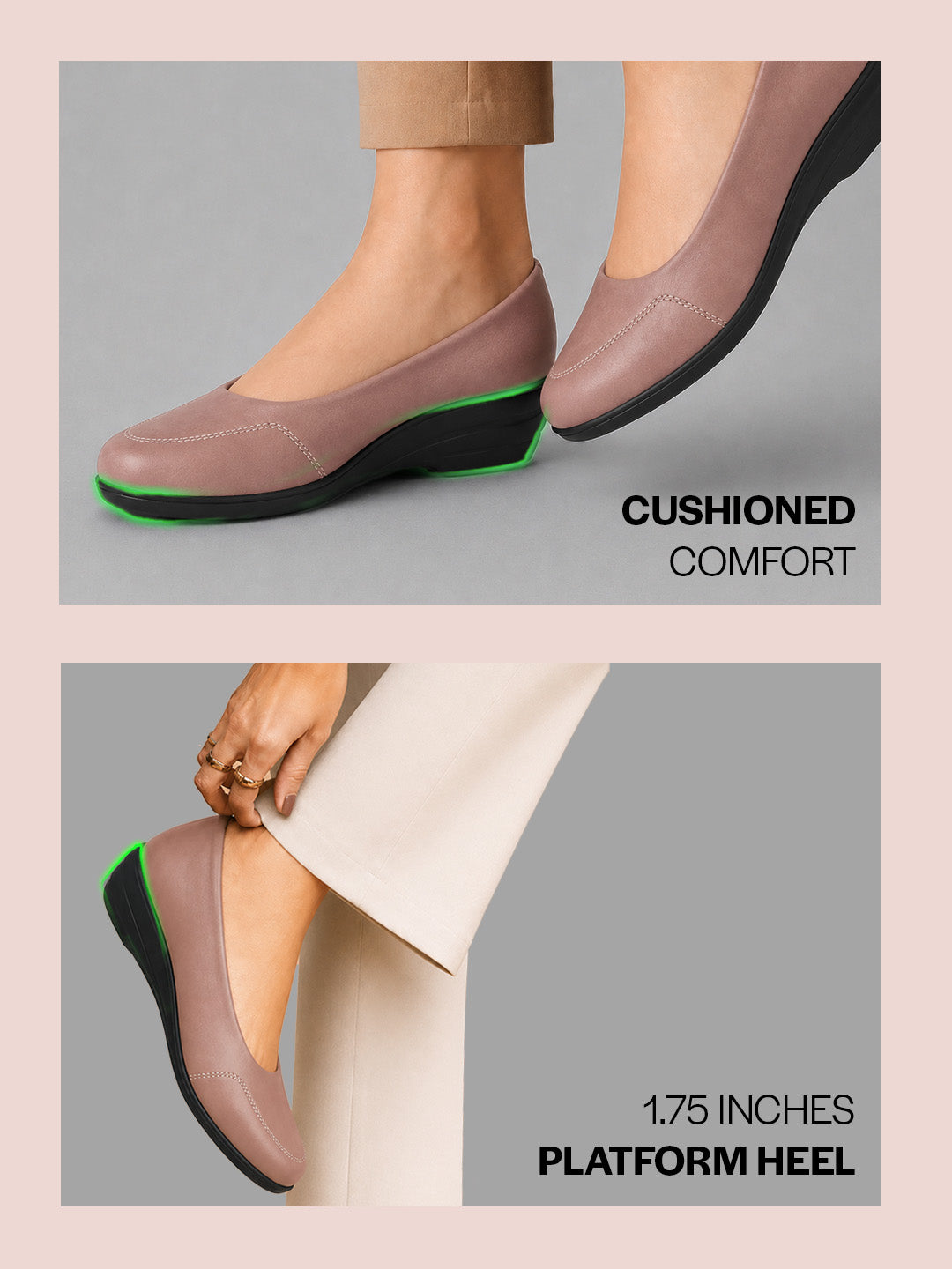 Shop Women Peach Formal Platform Wedge Heel Slip On Ballerina Shoes Online.