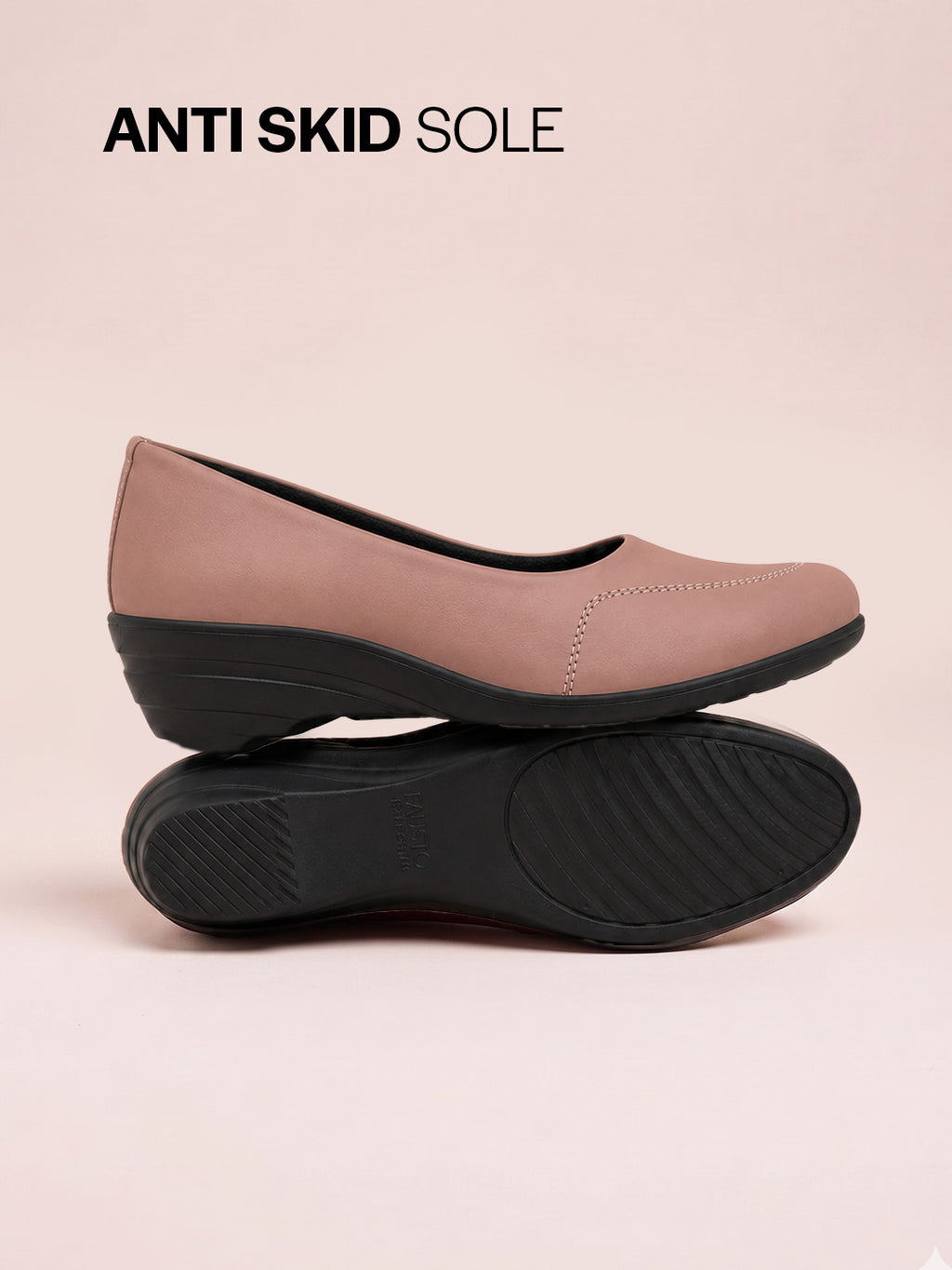 Shop Women Peach Formal Platform Wedge Heel Slip On Ballerina Shoes Online.