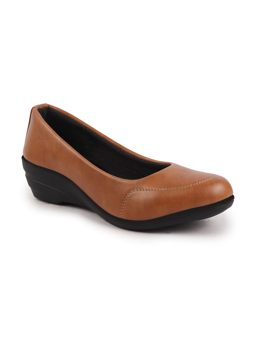 Shop Women Tan Formal Platform Wedge Heel Slip On Ballerina Shoes Online.