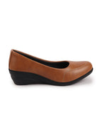 Shop Women Tan Formal Platform Wedge Heel Slip On Ballerina Shoes Online.