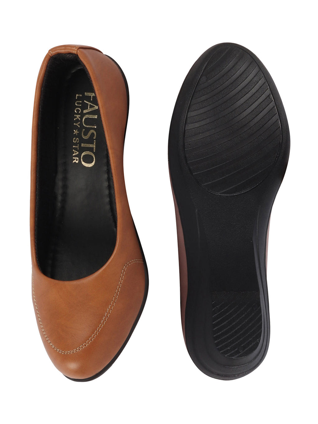Shop Women Tan Formal Platform Wedge Heel Slip On Ballerina Shoes Online.