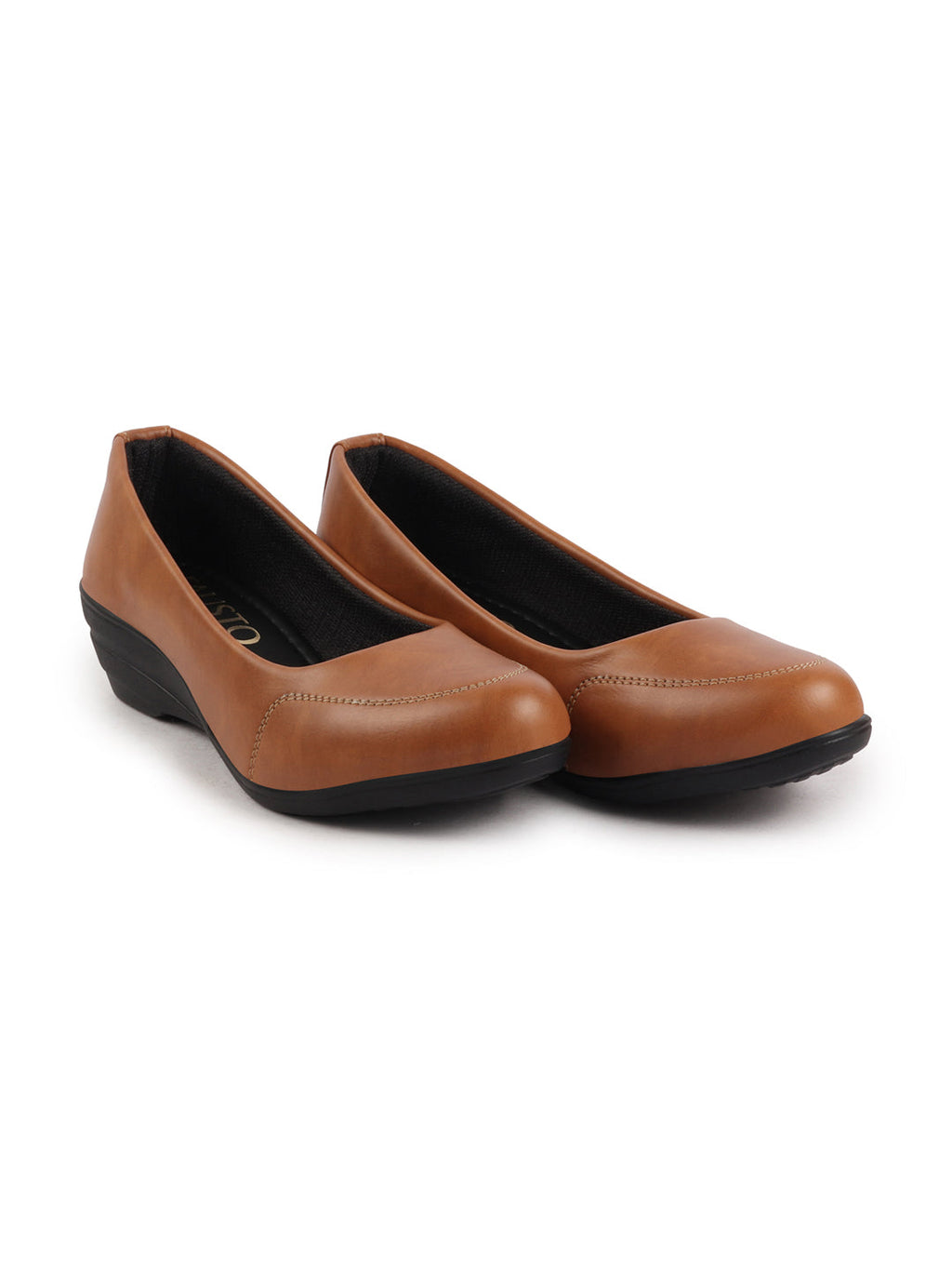 Shop Women Tan Formal Platform Wedge Heel Slip On Ballerina Shoes Online.