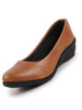 Women Tan Formal Platform Wedge Heel Slip On Ballerina Shoes