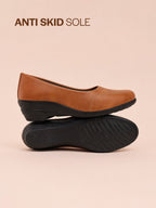 Shop Women Tan Formal Back Open Platform Wedge Heel Slip On Mule Shoes Online.