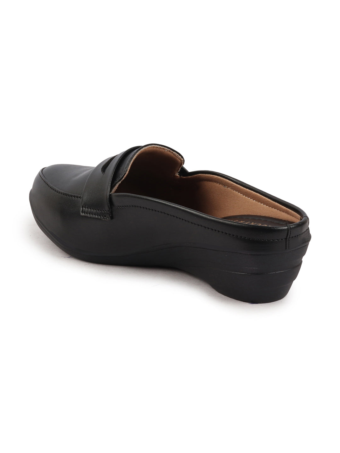 Shop Women Black Formal Back Open Platform Wedge Heel Slip On Loafer Shoes Online.