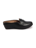 Shop Women Black Formal Back Open Platform Wedge Heel Slip On Loafer Shoes Online.