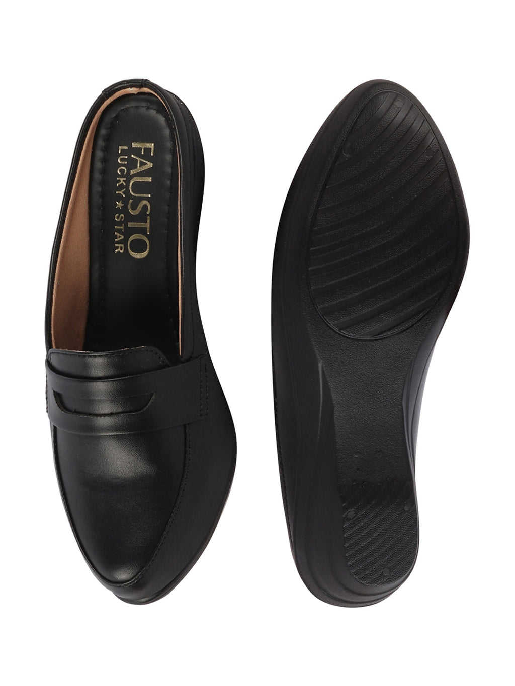 Shop Women Black Formal Back Open Platform Wedge Heel Slip On Loafer Shoes Online.