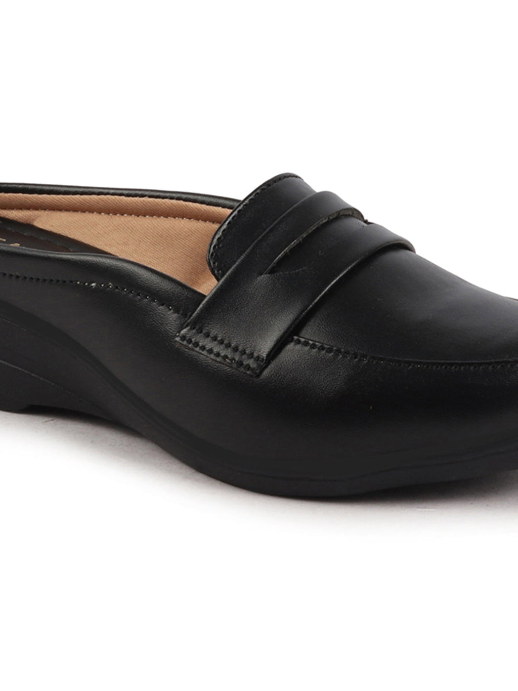 Shop Women Black Formal Back Open Platform Wedge Heel Slip On Loafer Shoes Online.