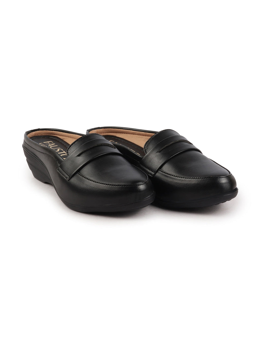 Shop Women Black Formal Back Open Platform Wedge Heel Slip On Loafer Shoes Online.