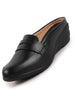 Women Black Formal Back Open Platform Wedge Heel Slip On Loafer Shoes