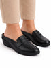 Women Black Formal Back Open Platform Wedge Heel Slip On Loafer Shoes