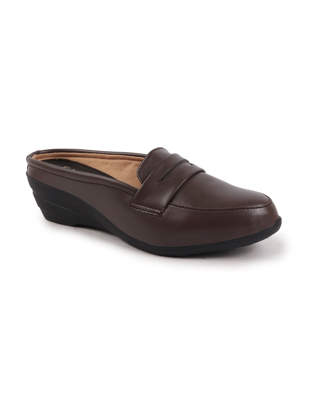 Shop Women Brown Formal Back Open Platform Wedge Heel Slip On Loafer Shoes Online.