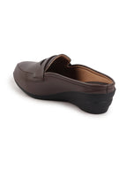 Shop Women Brown Formal Back Open Platform Wedge Heel Slip On Loafer Shoes Online.