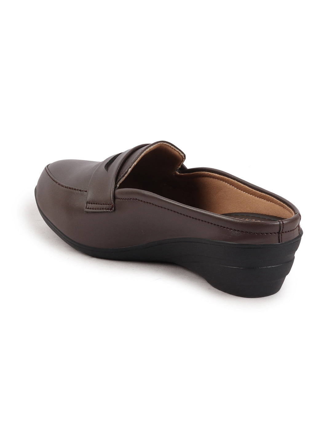 Shop Women Brown Formal Back Open Platform Wedge Heel Slip On Loafer Shoes Online.