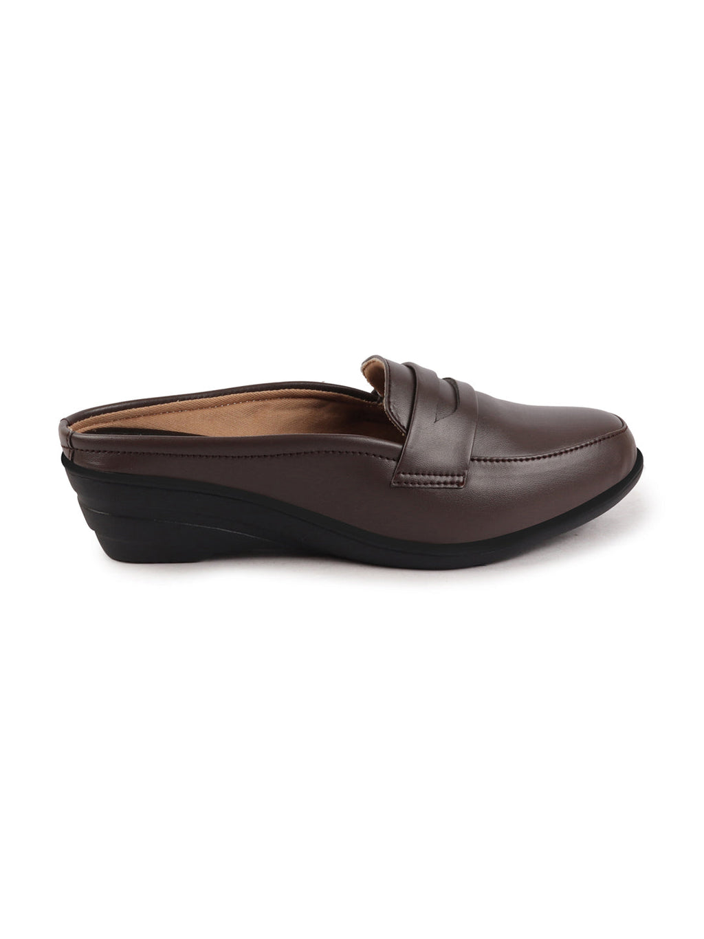 Shop Women Brown Formal Back Open Platform Wedge Heel Slip On Loafer Shoes Online.