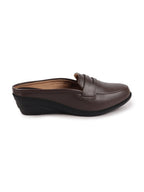 Shop Women Brown Formal Back Open Platform Wedge Heel Slip On Loafer Shoes Online.