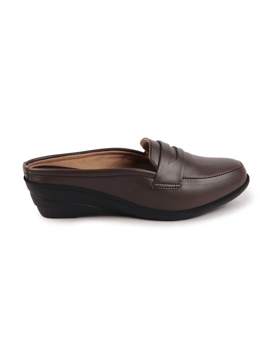 Shop Women Brown Formal Back Open Platform Wedge Heel Slip On Loafer Shoes Online.