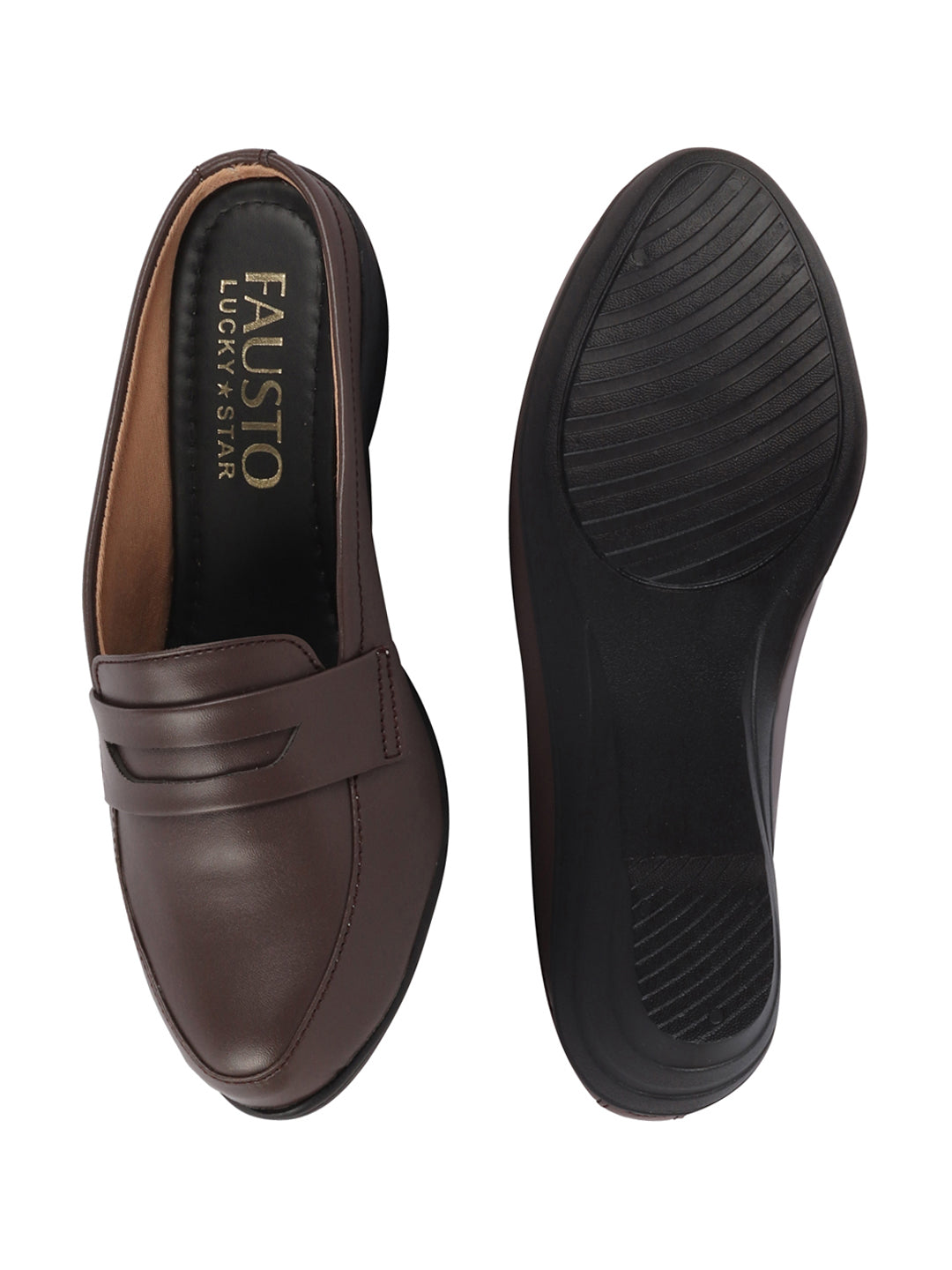 Shop Women Brown Formal Back Open Platform Wedge Heel Slip On Loafer Shoes Online.
