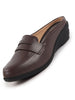 Women Brown Formal Back Open Platform Wedge Heel Slip On Loafer Shoes