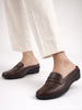 Women Brown Formal Back Open Platform Wedge Heel Slip On Loafer Shoes