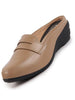 Women Cream Formal Back Open Platform Wedge Heel Slip On Loafer Shoes