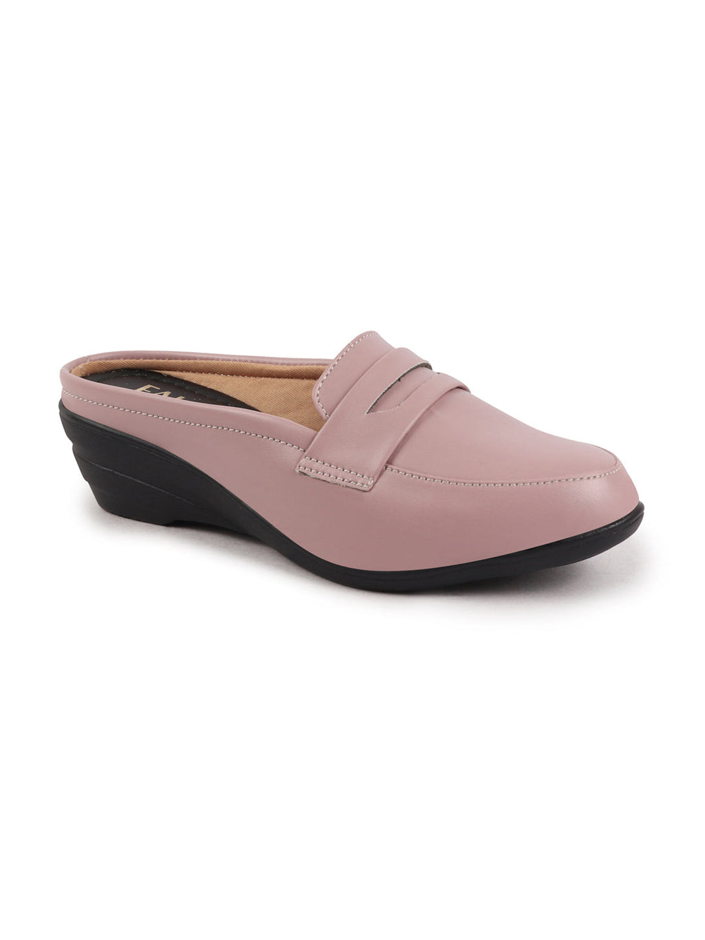 Shop Women Peach Formal Back Open Platform Wedge Heel Slip On Loafer Shoes Online.