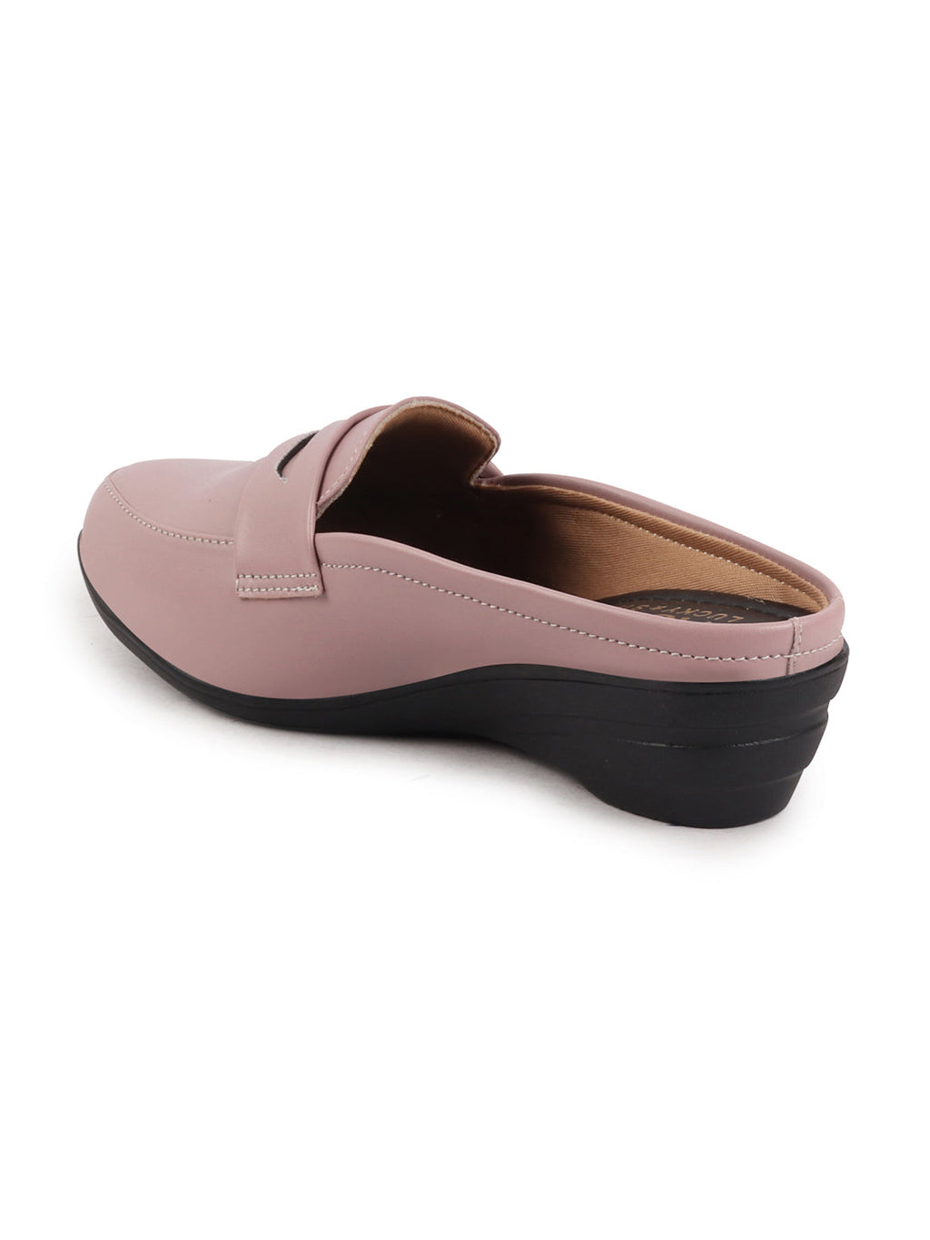 Shop Women Peach Formal Back Open Platform Wedge Heel Slip On Loafer Shoes Online.
