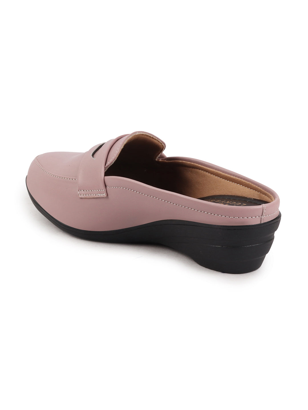 Shop Women Peach Formal Back Open Platform Wedge Heel Slip On Loafer Shoes Online.