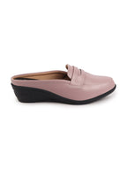 Shop Women Peach Formal Back Open Platform Wedge Heel Slip On Loafer Shoes Online.