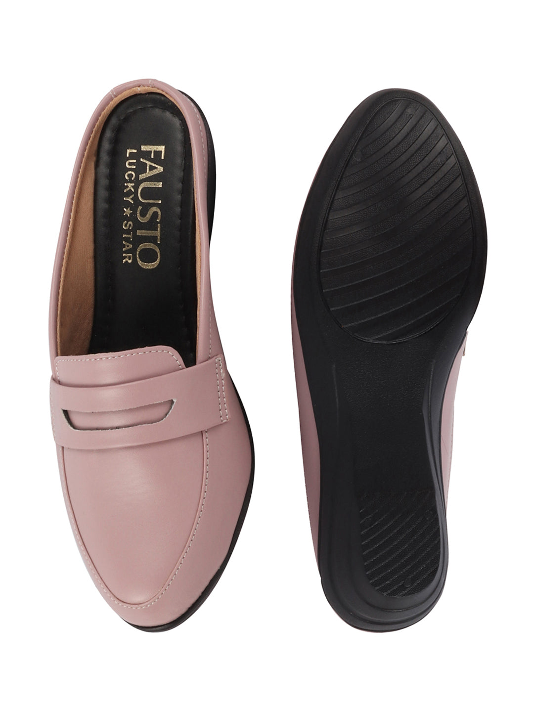 Shop Women Peach Formal Back Open Platform Wedge Heel Slip On Loafer Shoes Online.