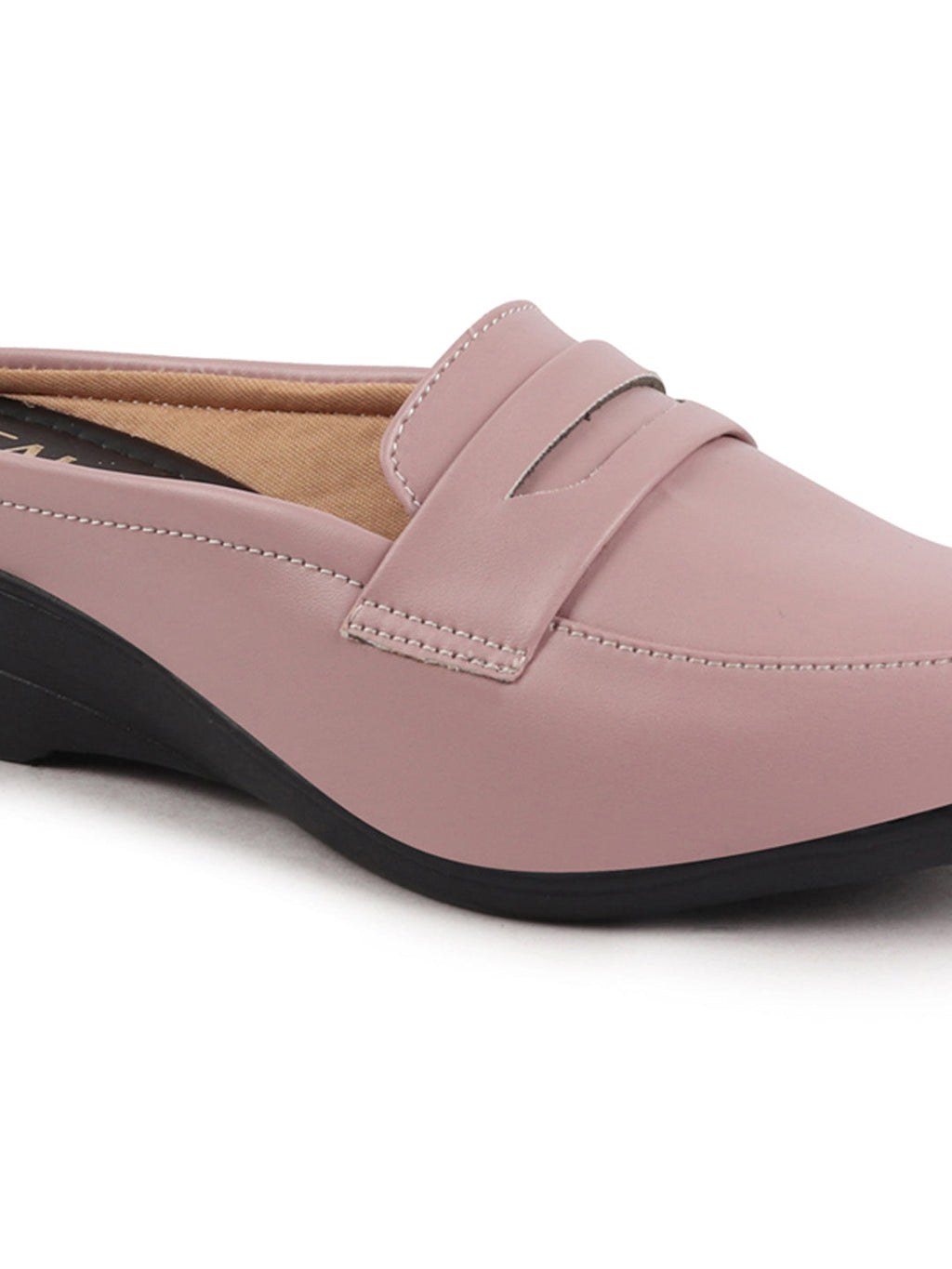 Shop Women Peach Formal Back Open Platform Wedge Heel Slip On Loafer Shoes Online.