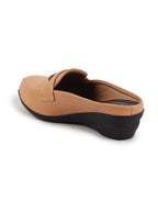 Shop Women Tan Formal Back Open Platform Wedge Heel Slip On Loafer Shoes Online.
