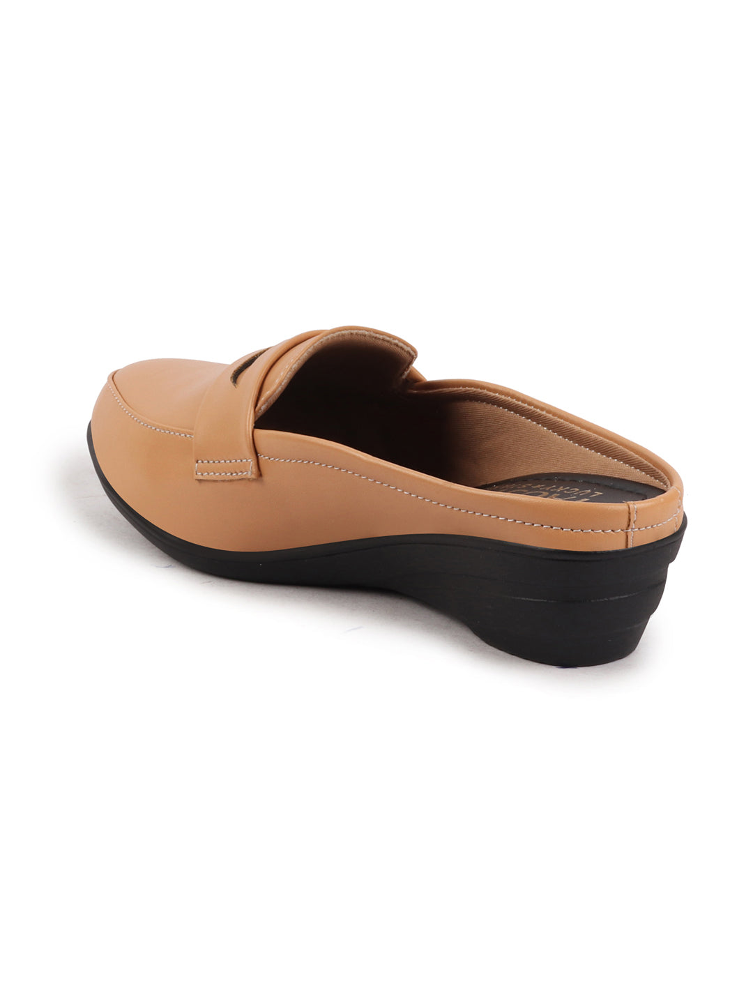 Shop Women Tan Formal Back Open Platform Wedge Heel Slip On Loafer Shoes Online.