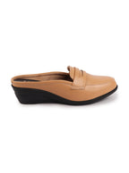 Shop Women Tan Formal Back Open Platform Wedge Heel Slip On Loafer Shoes Online.