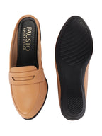 Shop Women Tan Formal Back Open Platform Wedge Heel Slip On Loafer Shoes Online.