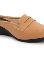 Shop Women Tan Formal Back Open Platform Wedge Heel Slip On Loafer Shoes Online.