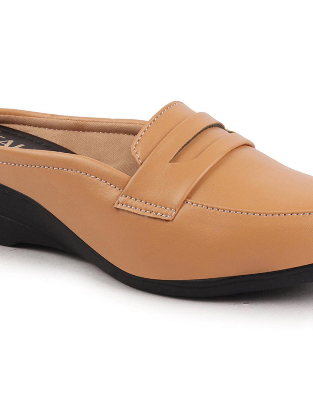 Shop Women Tan Formal Back Open Platform Wedge Heel Slip On Loafer Shoes Online.