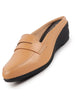 Women Tan Formal Back Open Platform Wedge Heel Slip On Loafer Shoes
