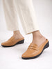 Women Tan Formal Back Open Platform Wedge Heel Slip On Loafer Shoes